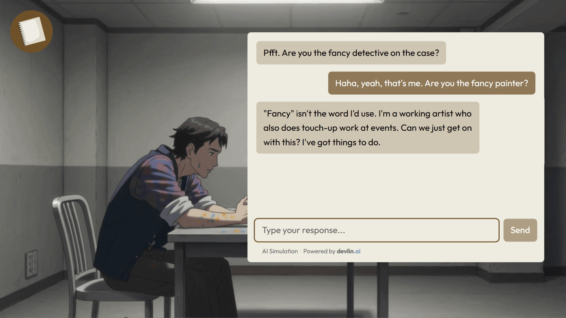 AI interrogation with Julian Vale, the painter assisting behind the scenes