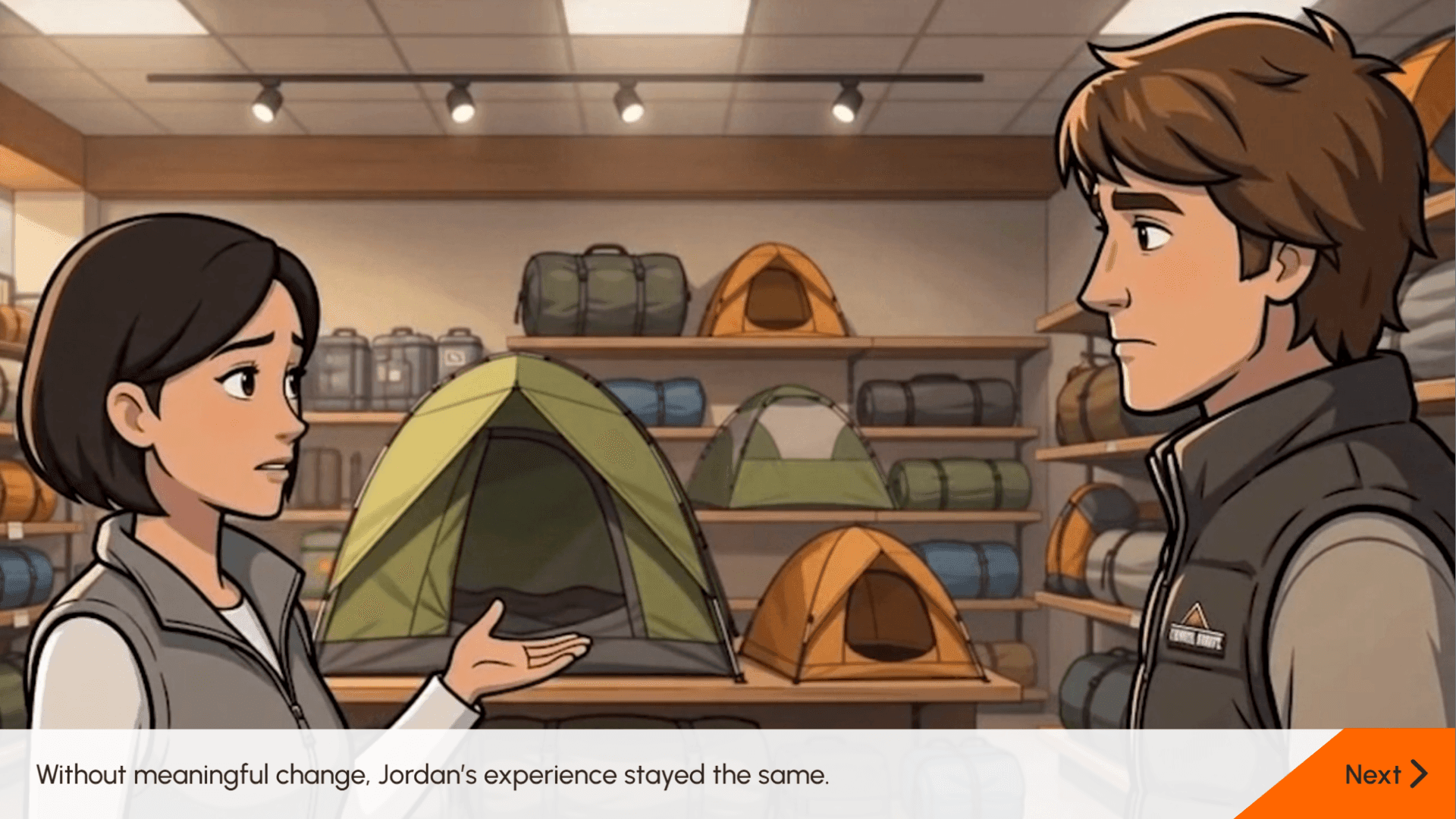 Ending scene — one of three workplace outcomes based on how the coaching conversations unfolded